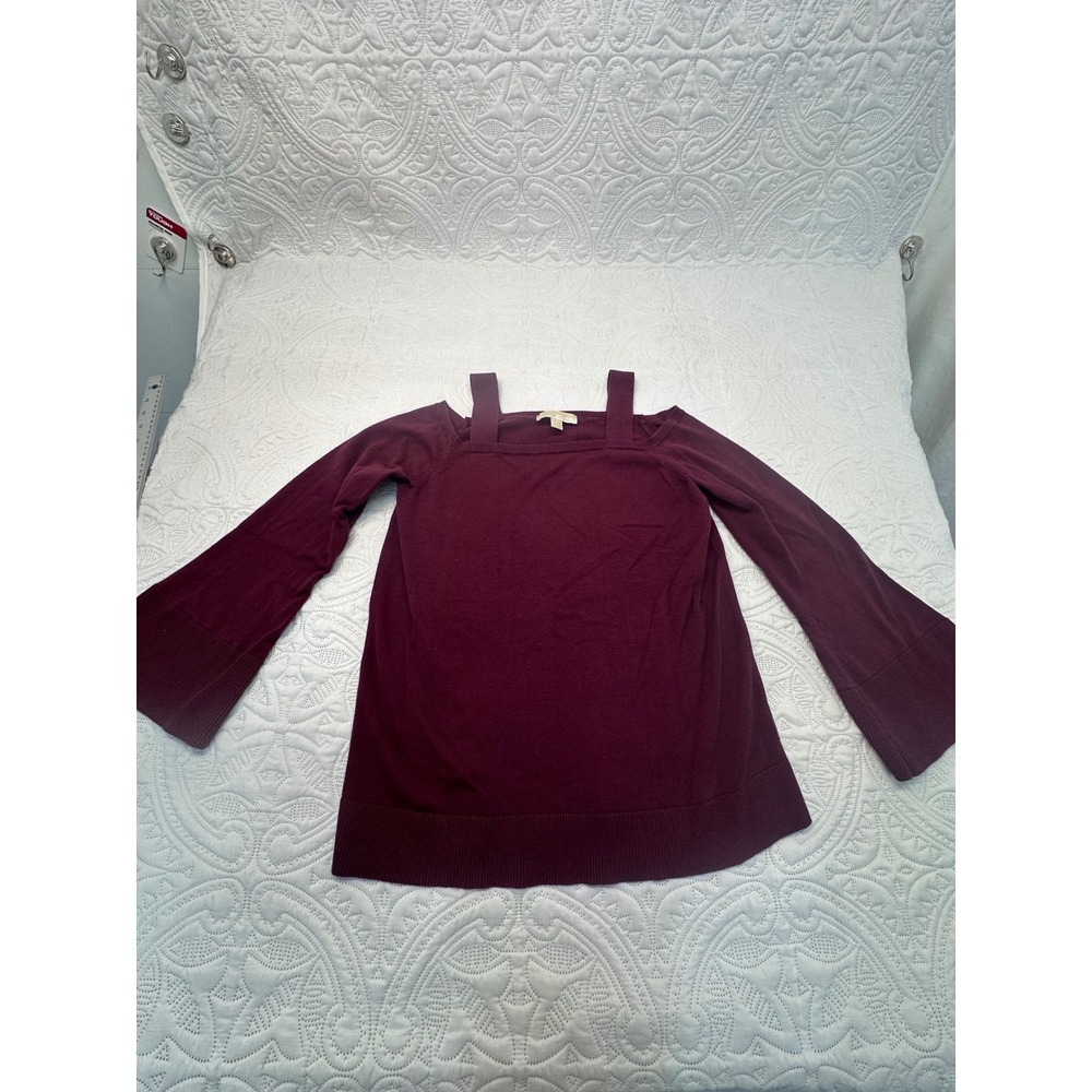 Michael Kors Cold Shoulder Bell Sleeve Sweater Burgundy Wine Large
